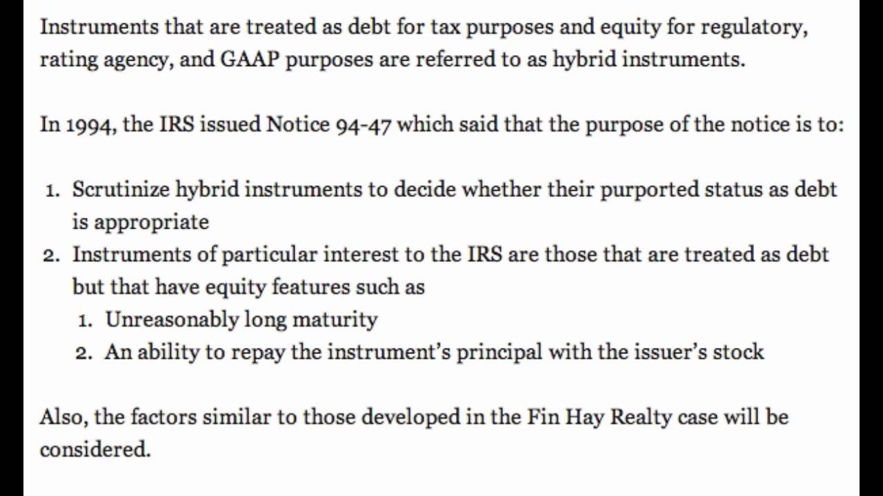Hybrid Instruments and IRS Notice 94-47