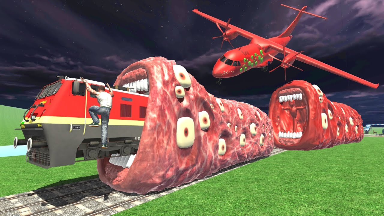 Mega Train Eater VS Haunted Plane - INDIAN BIKE DRIVING 3D