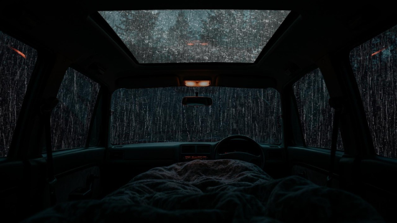 Gentle Rain & Thunder Sounds on Cozy Car ⛈️ Deep Sleep White Noise, Calm Night & Stress Relief, ASMR