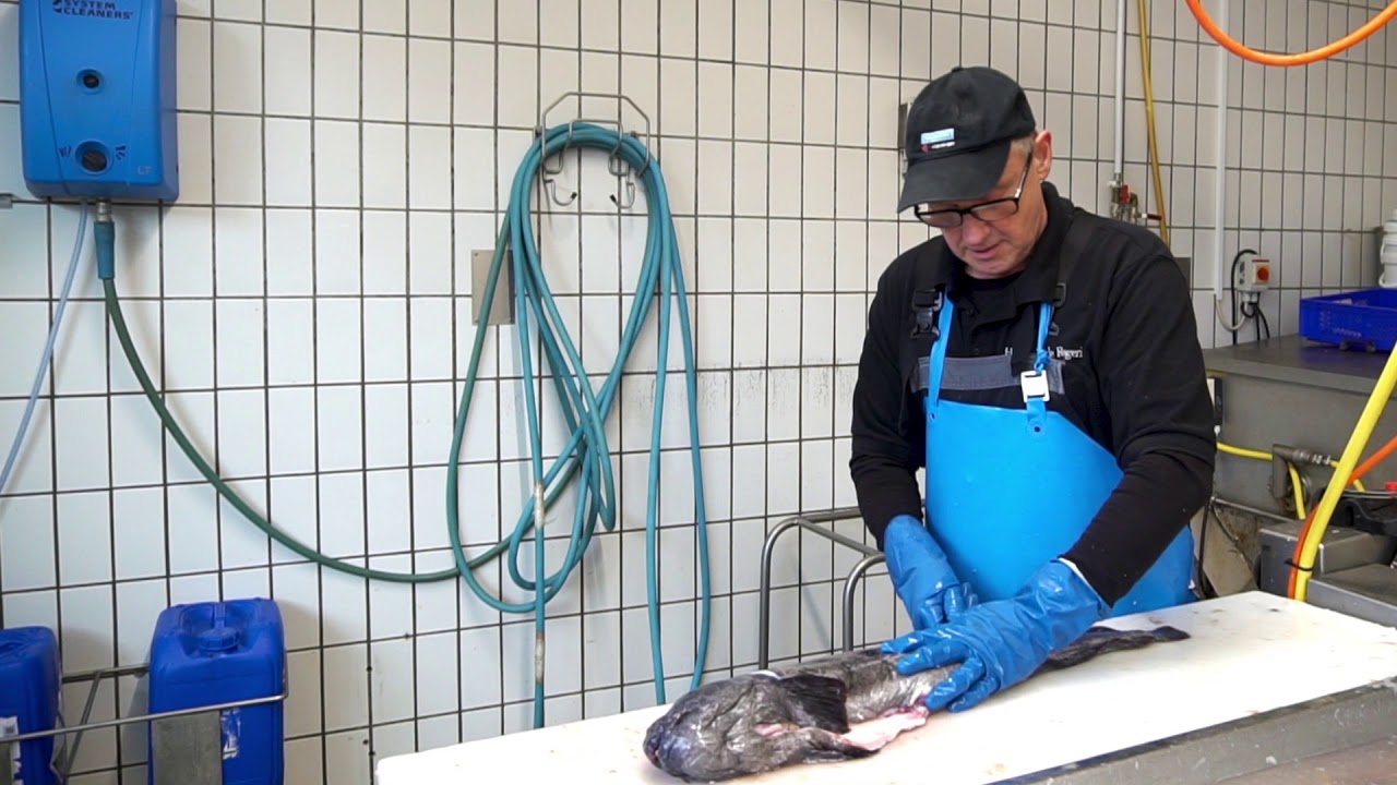 M&oslash;d Anthony som hver dag sk&aelig;rer fisk hos Hvide Sande R&oslash;geri