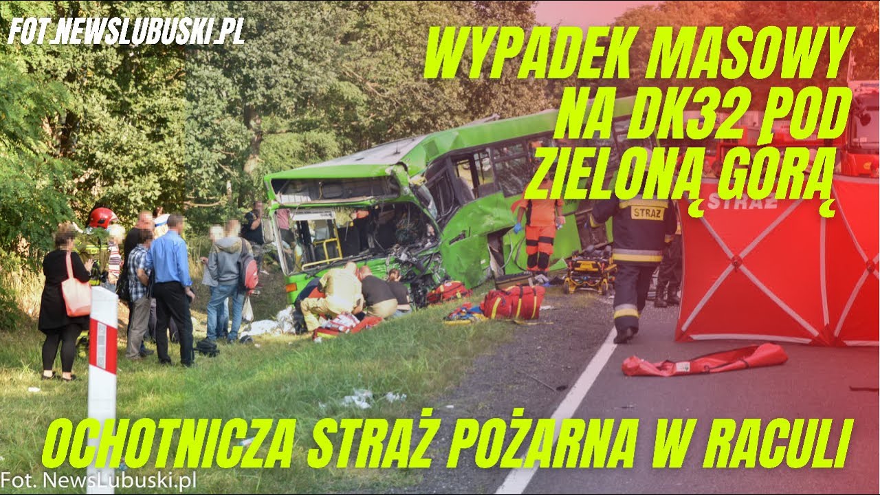OSP RACULA🧑‍🚒 WYPADEK AUTOBUSU PKS Z BUSEM NA DK32 POD ZIELONA GÓRA [13.09.2021]
