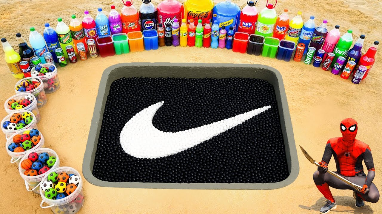Как сделать логотип Nike с помощью шариков Orbeez и цемента, Big Fanta, Pepsi, Mirinda, 7up, Coca...
