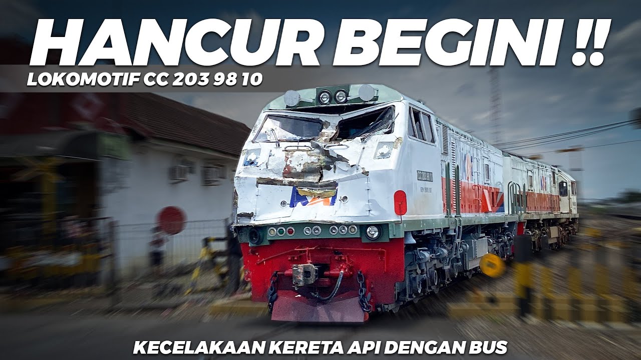 LOKOMOTIF KERETA HANCUR !! || MELIHAT KONDISI LOKOMOTIF KECELAKAAN DENGAN BUS