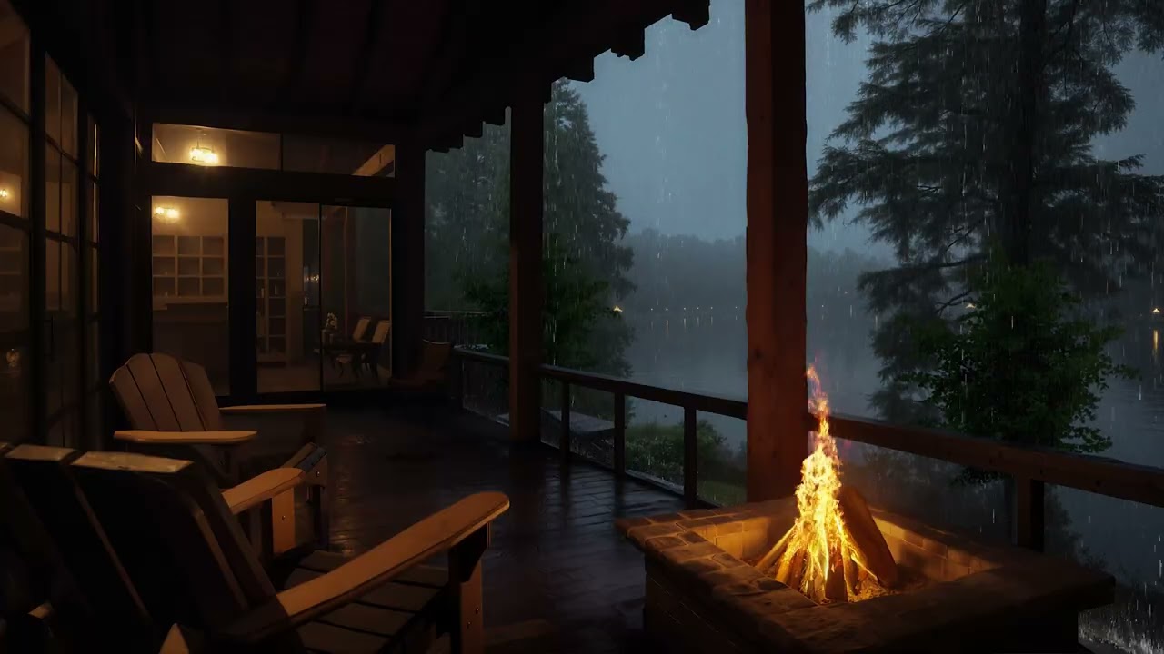 Fall Asleep Fast with Gentle Rain | Warm Cabin with Crackling Fire & Peaceful Lake Rain at Night