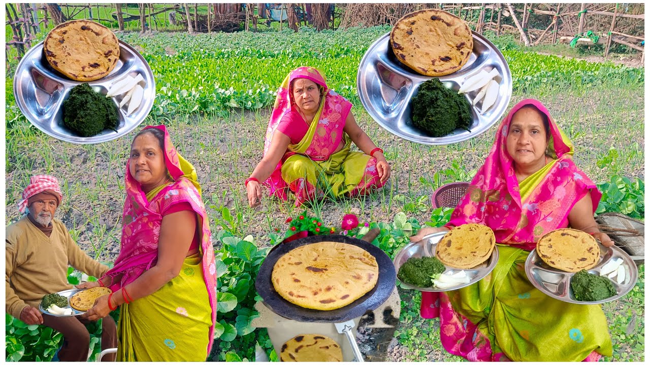 हरे भरे खेतों से साग तोड़ते हुए चूल्हे पर बनाते हुए मक्की की रोटी को सेकते हुए देखकर मजा आ जायेगा 🥰