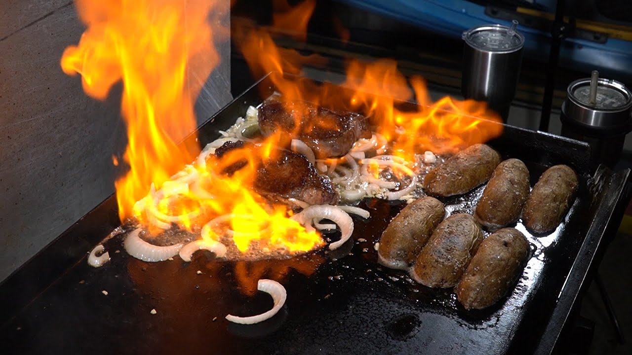 Jack Daniels Whiskey Strip Steak on BlackStone Griddle
