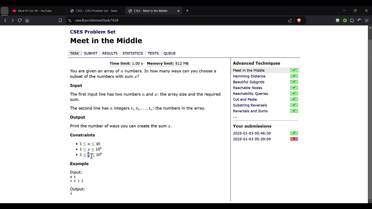 Meet In The Middle  | CSES Advanced Techniques