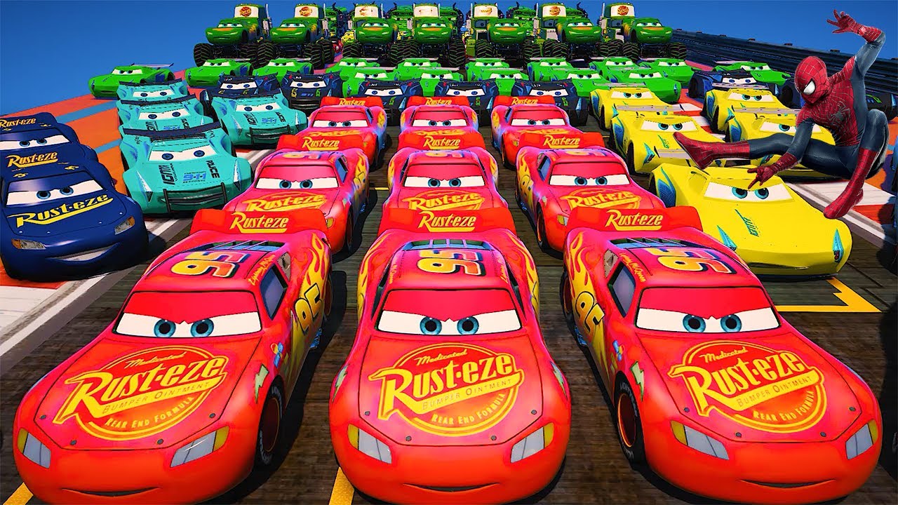 GTA 5 SPIDERMAN Cars Challenge Crazy Ragdolls Disney Cars McQueen MackTruck Jackson Storm PoliceCars