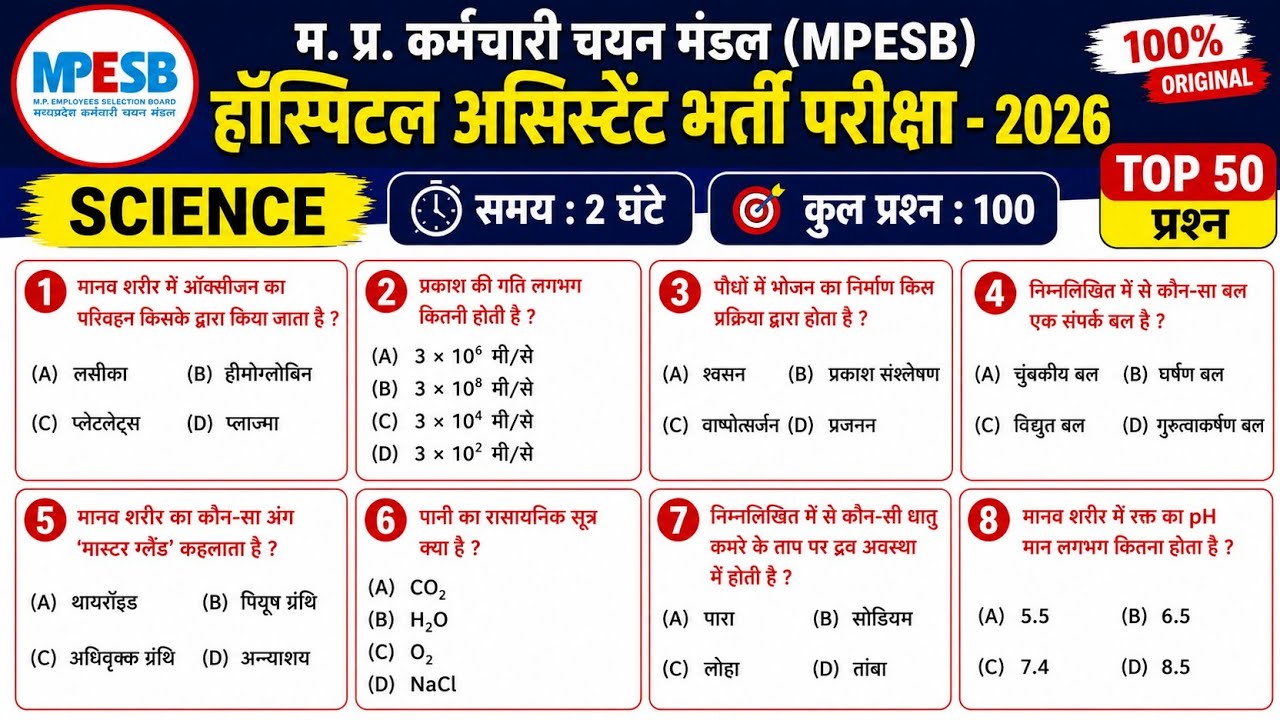 Mp Hospital Assistant Science previous year question || Mp Hospital Assistant 24 June 2026 Paper
