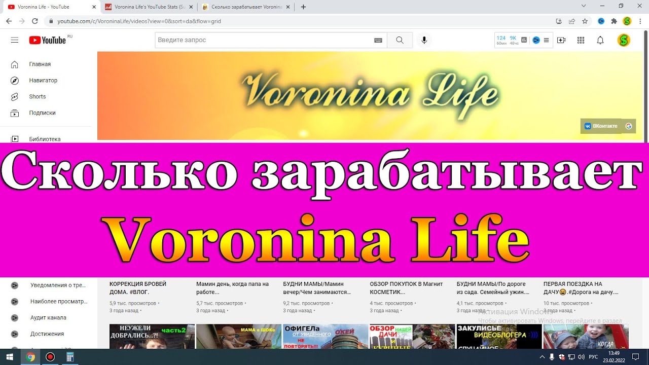 Сколько зарабатывает Voronina Life на Youtube
