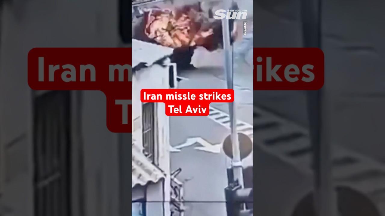 Momnet Iranian missile hits Tel Aviv sending civilians to take cover in shelters