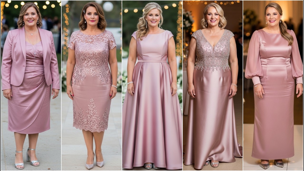 Dusty Rose Satin Plus Size Mother of the Bride Dresses: Curvy Wedding Outfits for Formal Weddings