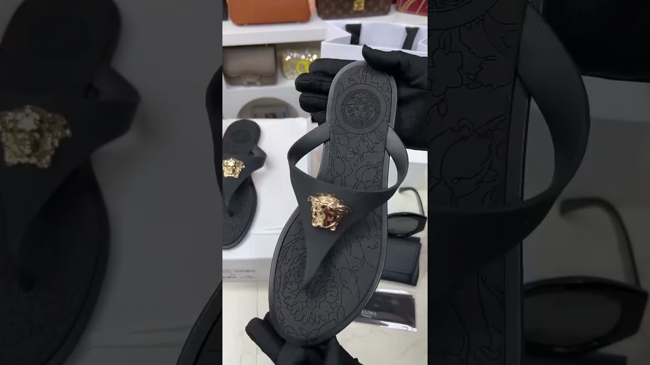 Black Versace Sandals with Gold Medusa