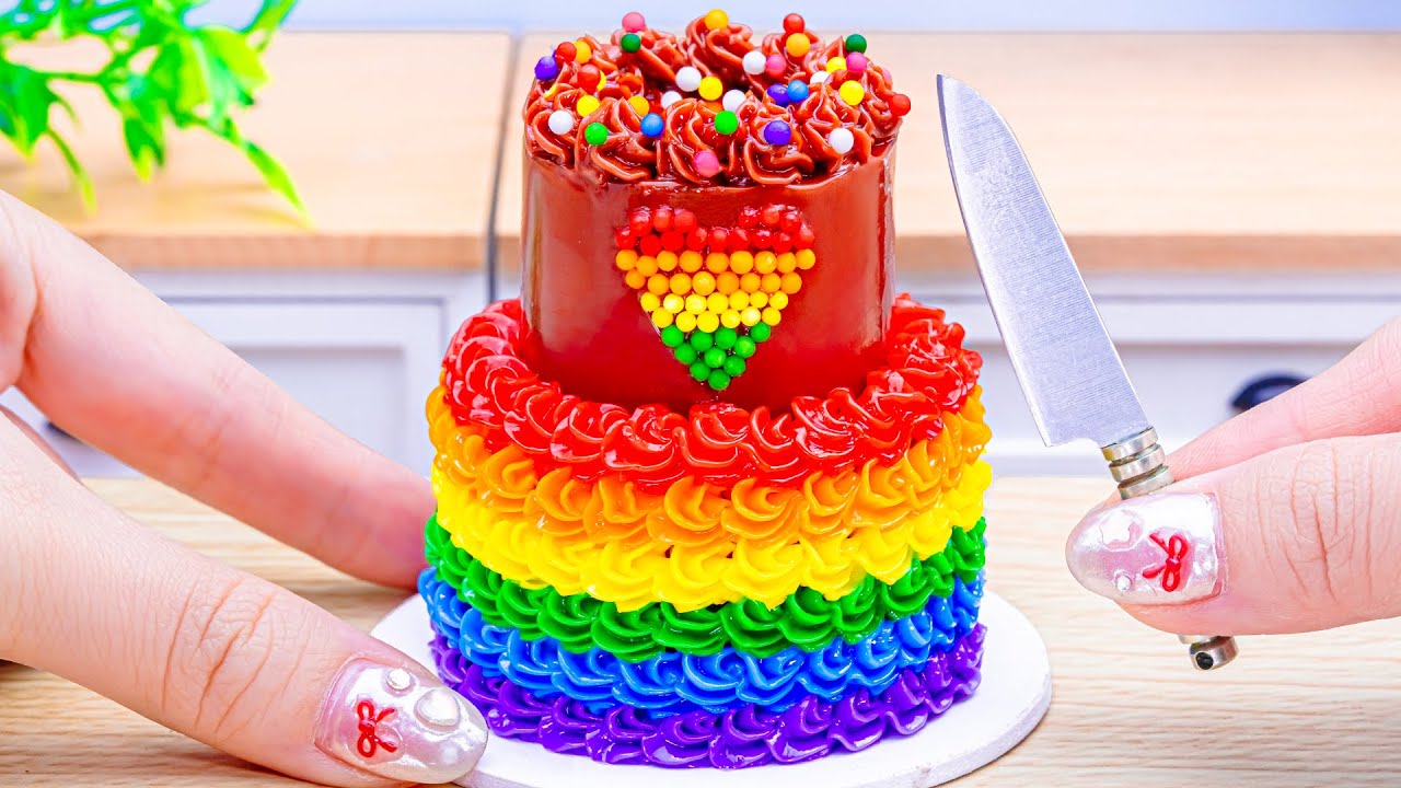 Amazing Miniature Rainbow Heart Cake Decorating 🌈 Rainbow Chocolate Cake Recipes By Baking Yummy
