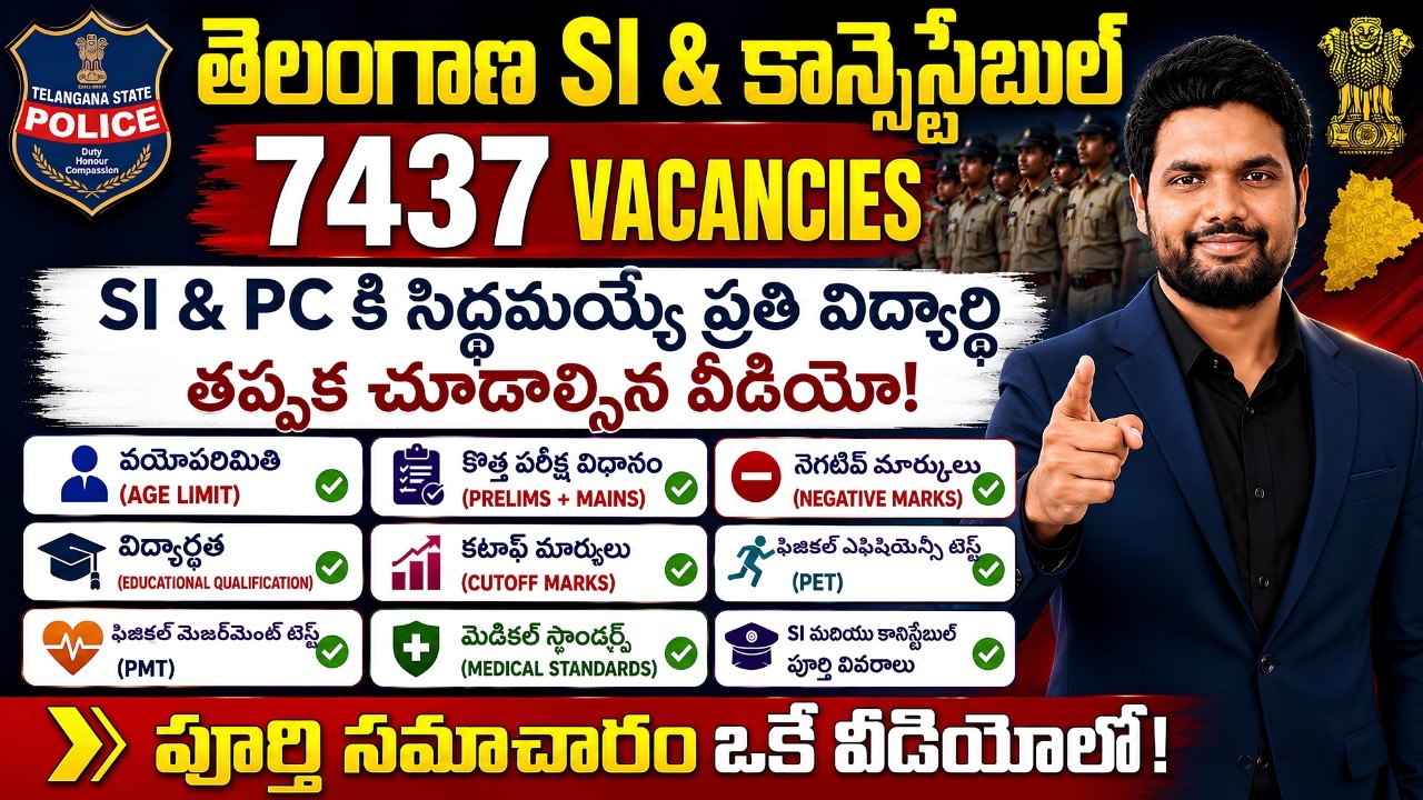 Telangana SI & PC 7437 Vacancies 2026 | Age Limit | Qualification | Exam Pattern | Negative Marks