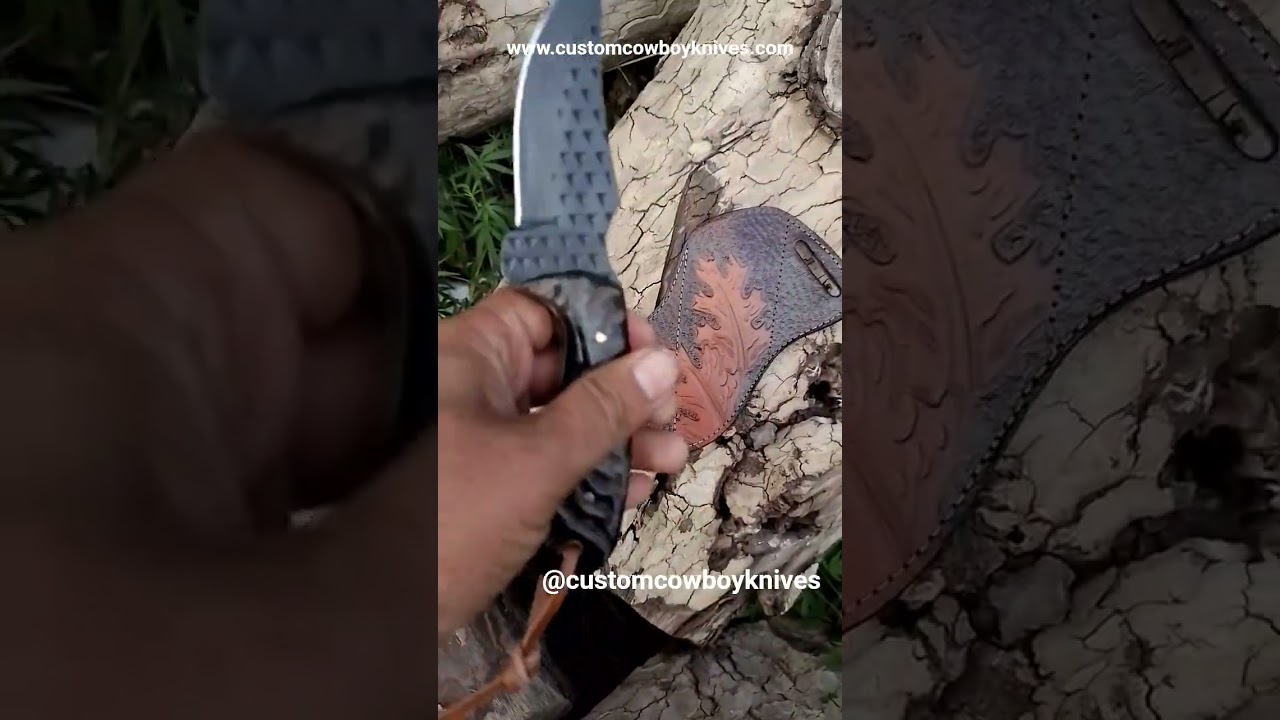 Black Rasp handmade Cowboy skinner knife with handmade leather pancake sheath