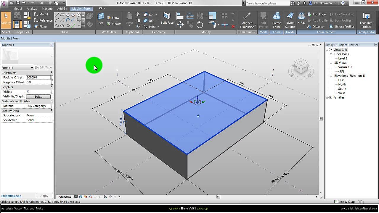 Autodesk Vasari (Revit) - Creating a Parametric Mass Family Space Object