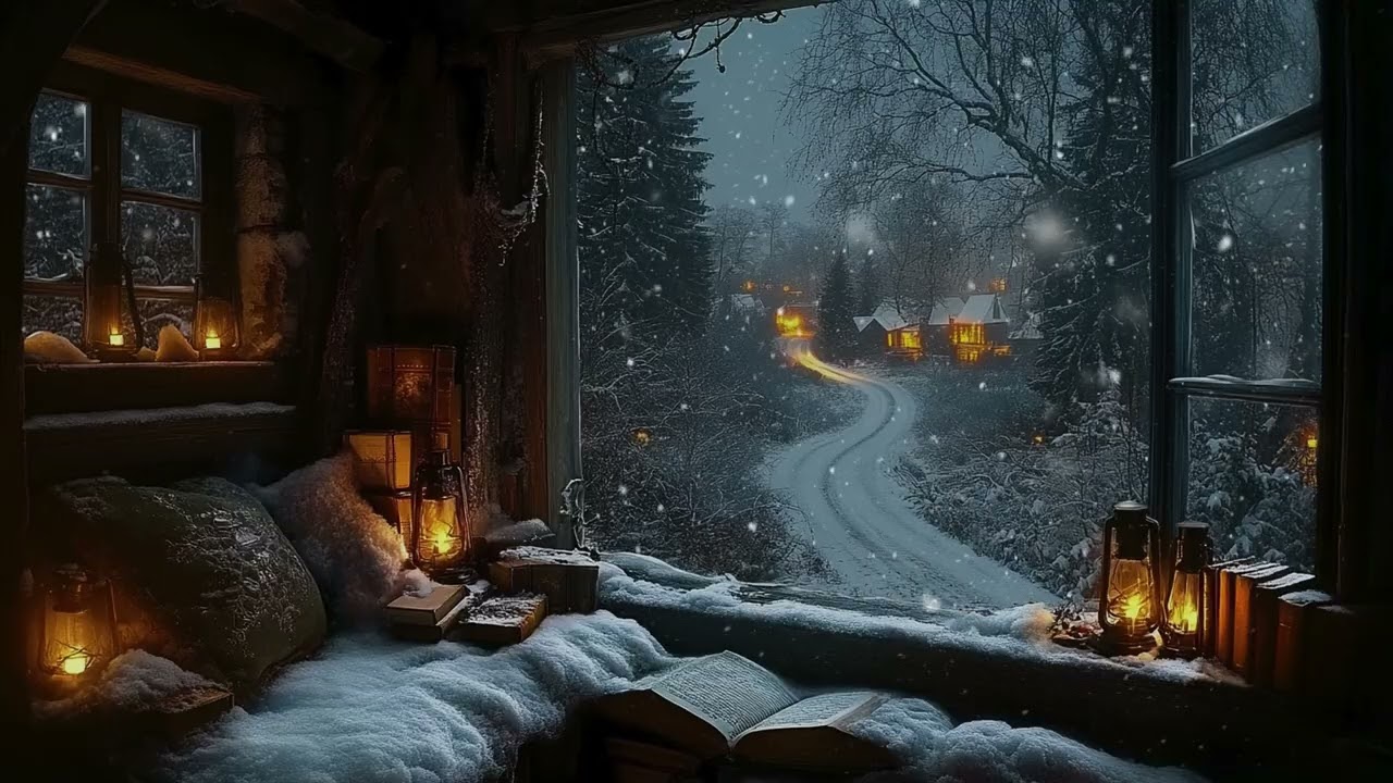 Dark Academia Winter Cottage Ambience | Silent Lantern-Lit Path for Deep Sleep, Focus and Calm