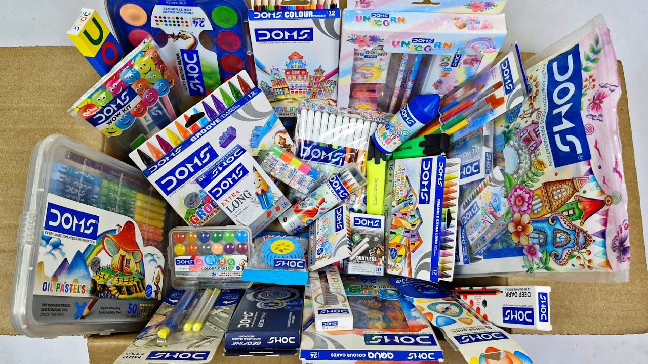 Doms Stationery Collection🩷Crayons, Water Colors, Oil Pastels, Sharpener, Eraser, Pen, Jumbo kit etc