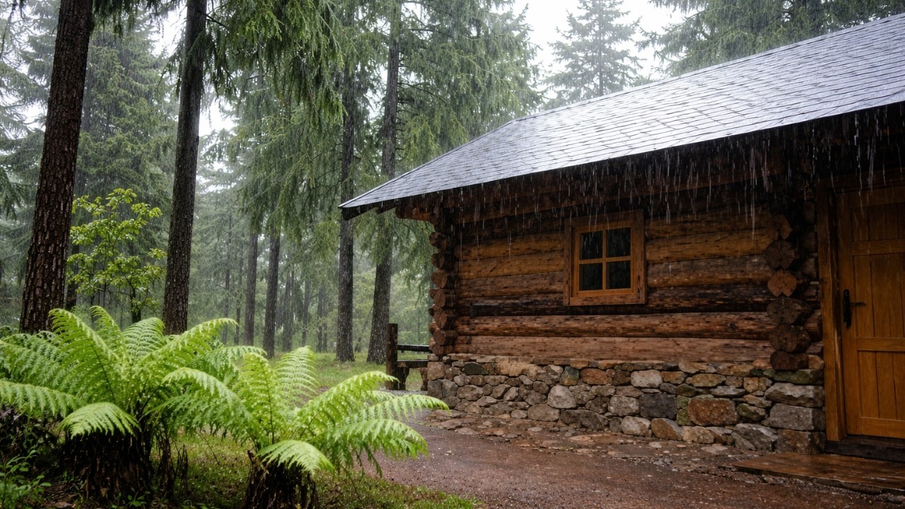 Som de Chuva para Dormir | Chuva Relaxante para Dormir e Relaxar em Cabana de Madeira na Floresta
