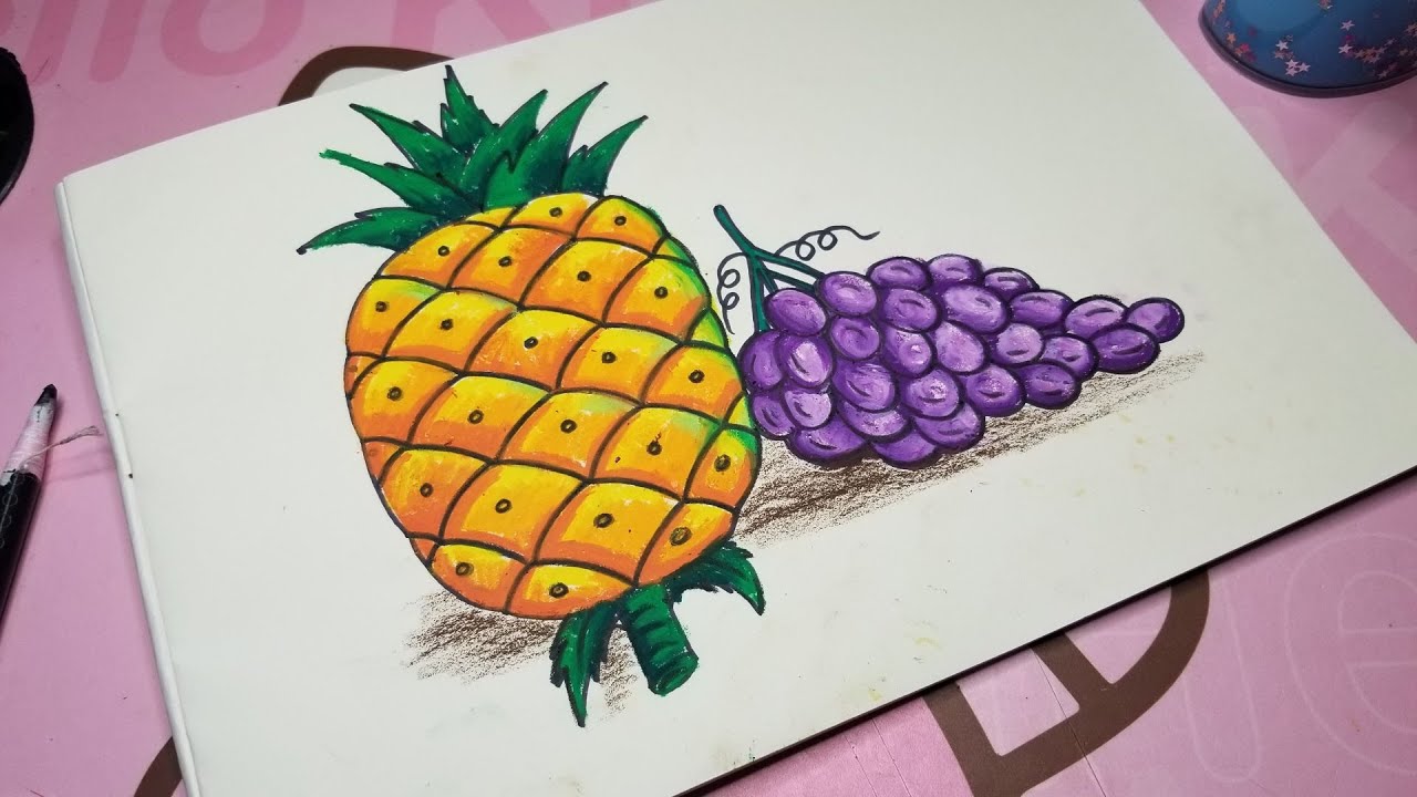 how to draw pineapple and grapes together | pineapple with grapes drawing |  আনারস ও আঙ্গুর ড্রয়িং