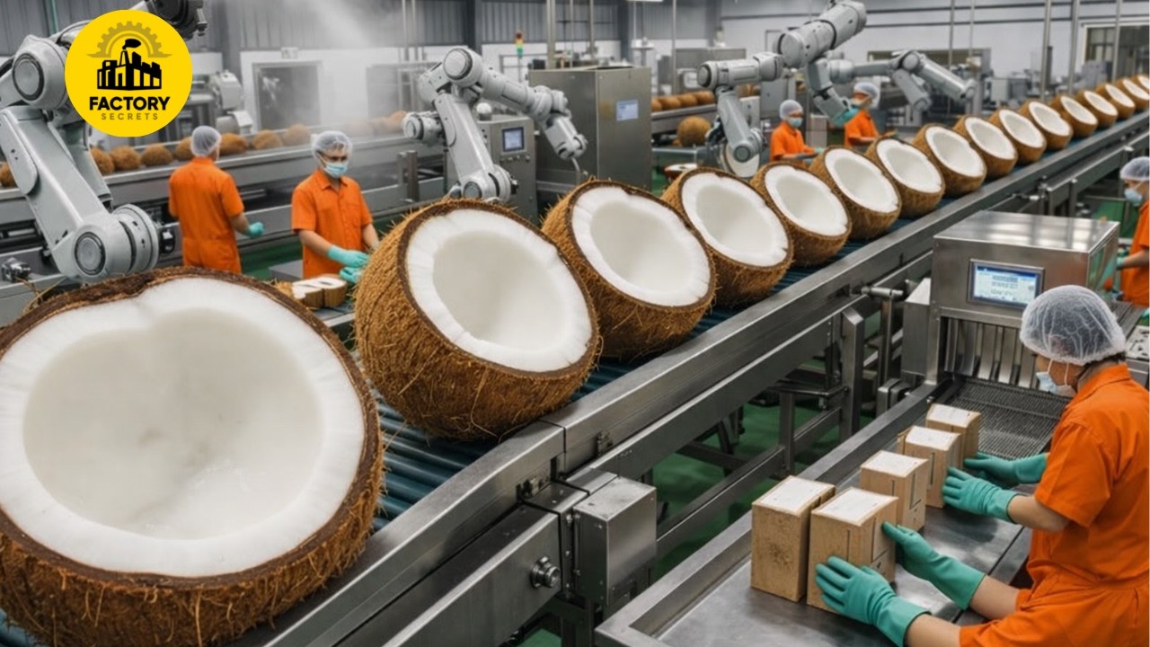 Inside the Factory: How Coconuts Are Turned into Delicious Coconut Milk (Full Process Factory)