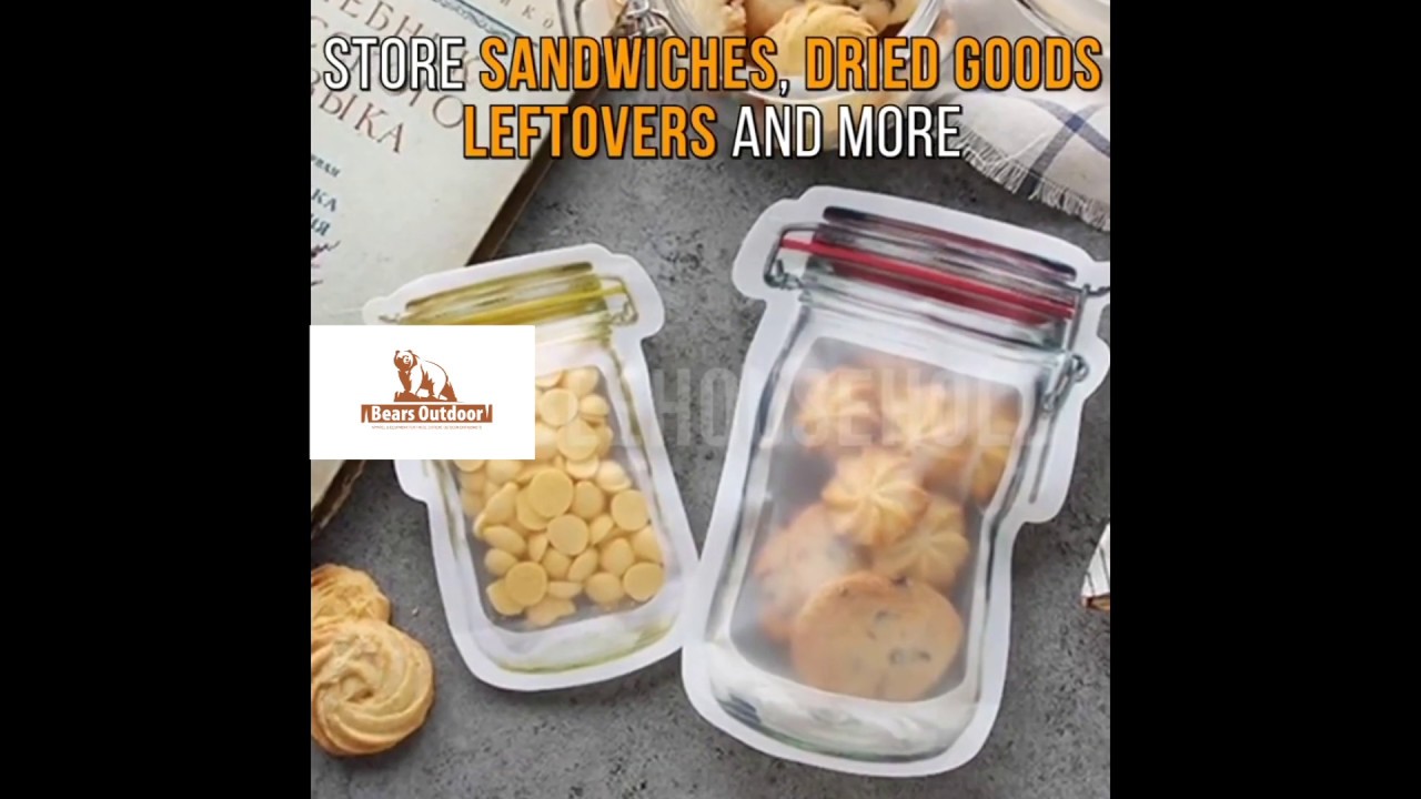 Reusable Food Saver Bag Mason Jar Zipper Storage Bags Leakproof