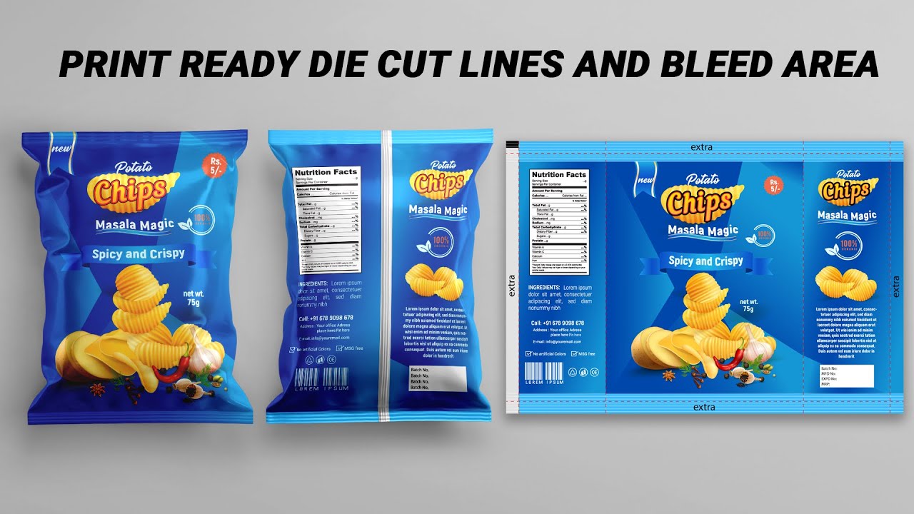 How to Create Print Ready Die Cut Lines and Bleed Area – Chips Bag Packaging Design in Illustrator