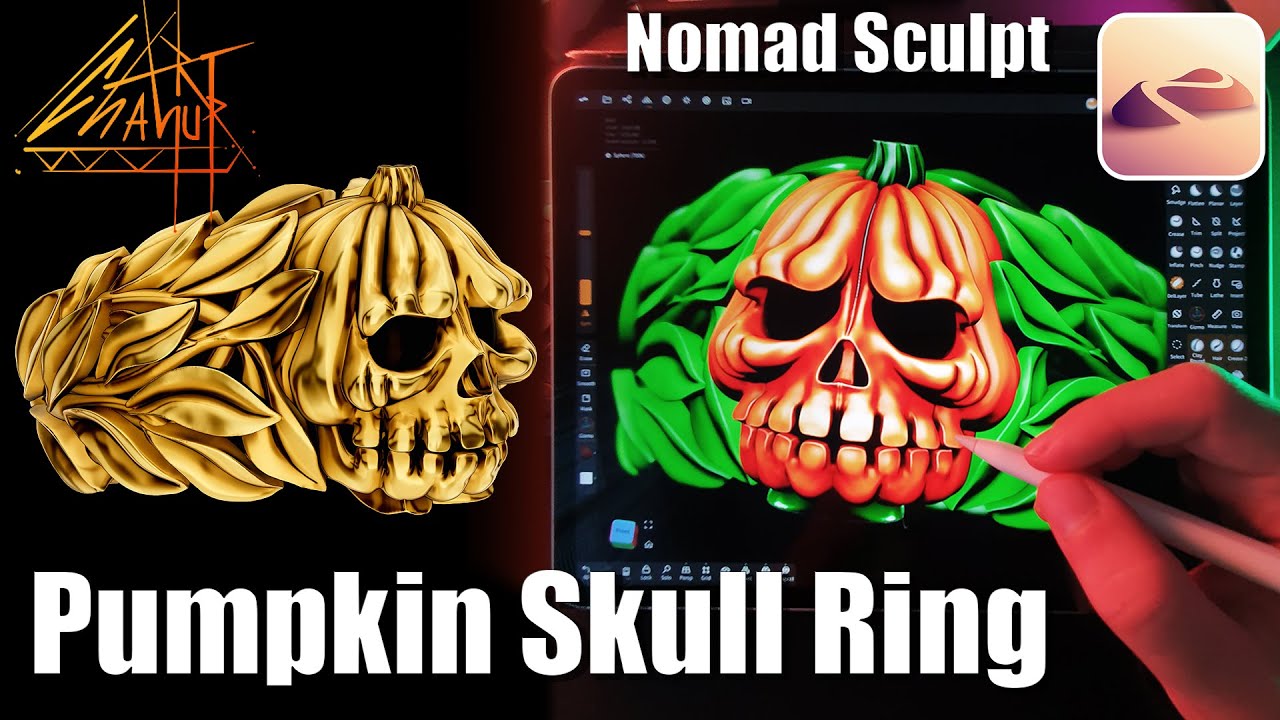 Nomad Sculpt - Pumpkin Skull Ring \ Sculpting on iPad