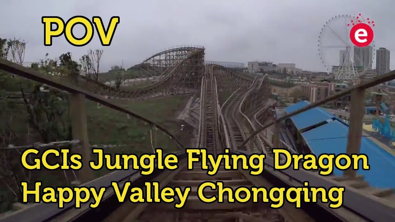 Front & Backseat POV of GCI's Jungle Dragon wooden coaster at Happy Valley Chongqing in China