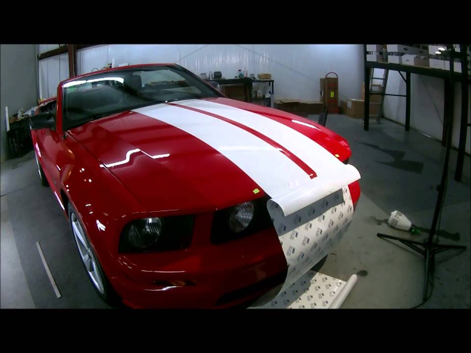 Auto Armor of Asheville - 2005 Red Mustang Convertible gets White Racing Stripes