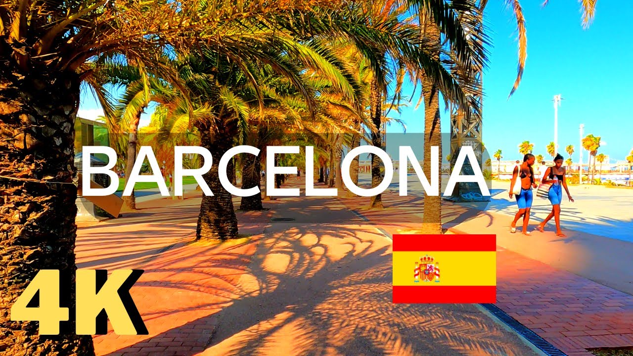 Walking along Barcelona's Beaches #3 Port Ol&iacute;mpic (Harbour Area of Barcelona) 4K, Spain 🇪🇸