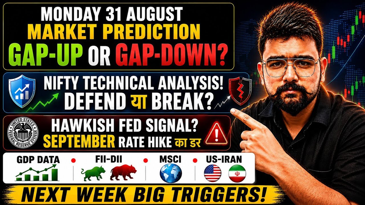 Monday 31 Aug Market Prediction: Gap-Up या Gap-Down? Nifty Analysis, US-IRAN Iran, GDP और MSCI 