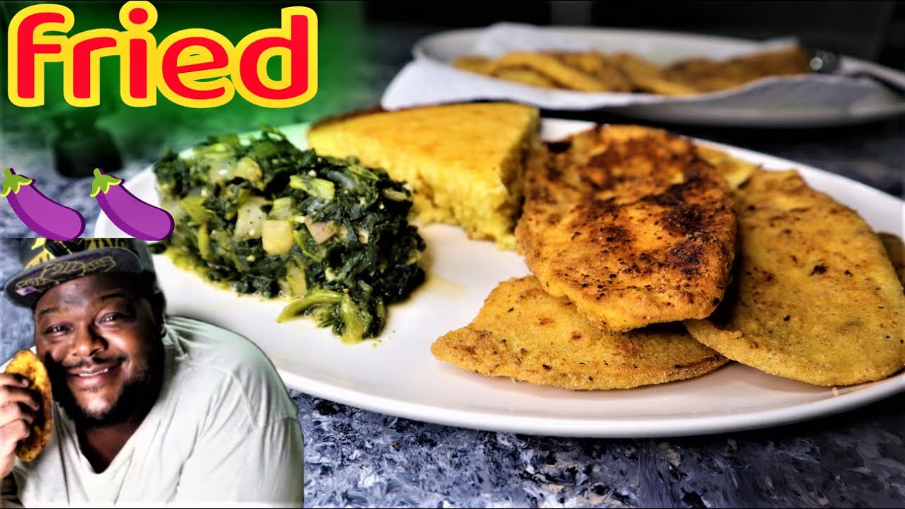 Quick and Easy Vegan Fried Fish (Fried Eggplant) & Turnip Greens