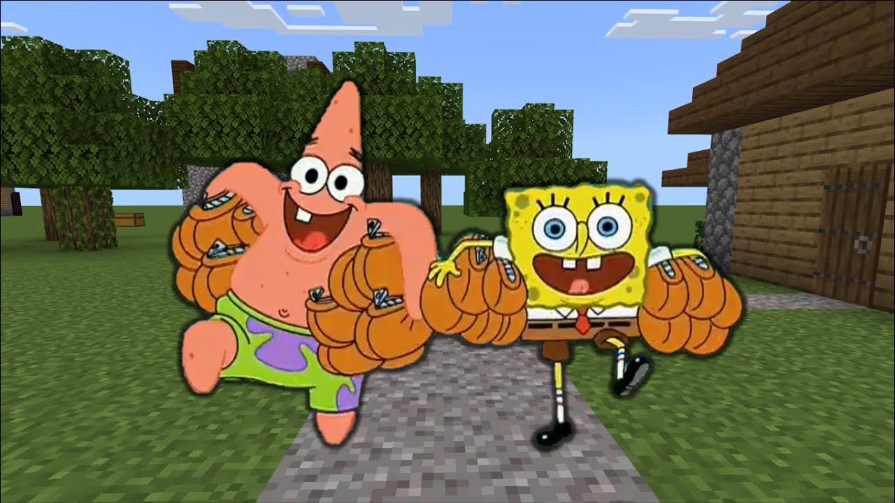 Spongebob and Patrick sell chocolate bars in Minecraft