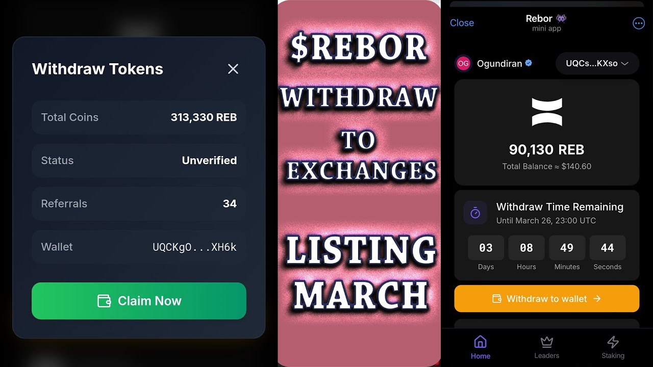 How to Withdraw $Rebor to #Ton and Cex Exchanges - listing Date (March 2025)