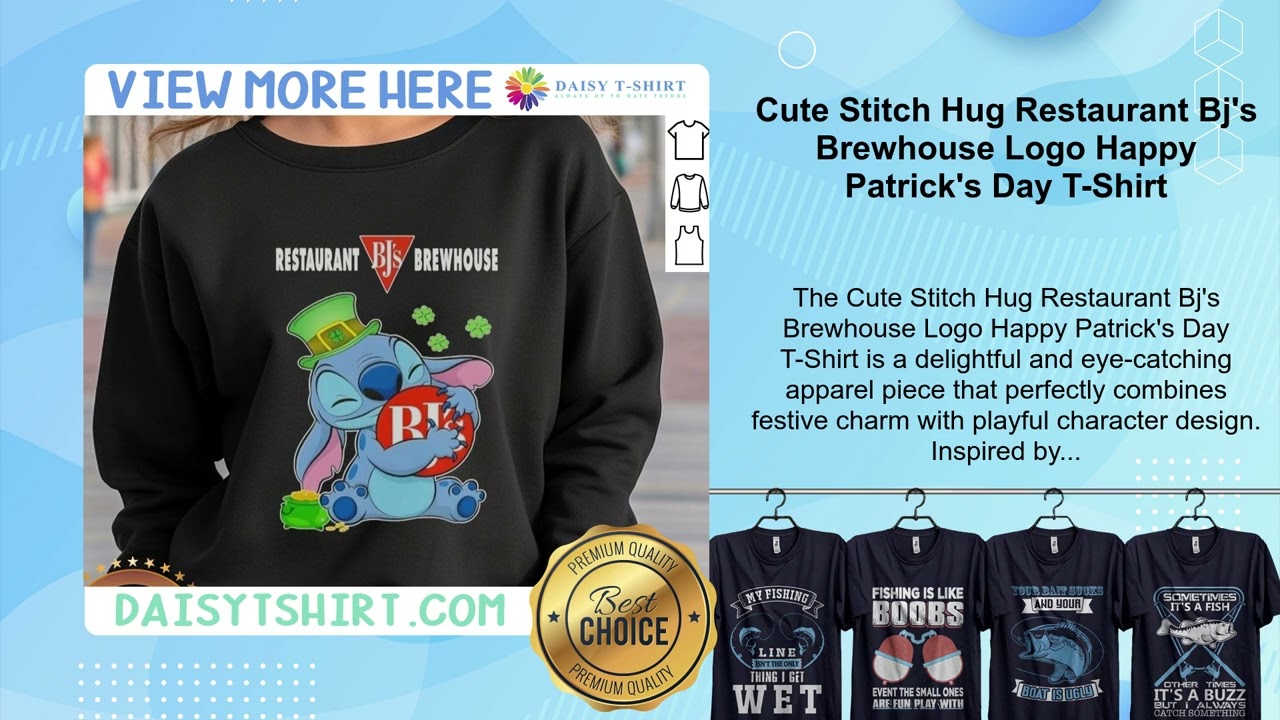 Cute Stitch Hug Restaurant Bj's Brewhouse Logo Happy Patrick's Day T-Shirt