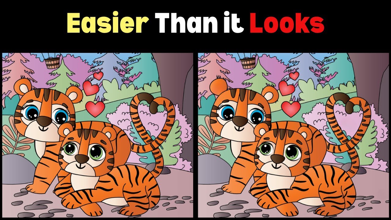 Spot the Difference Cute Animal Couples in Love Romantic Exercise Your Brain Challenge