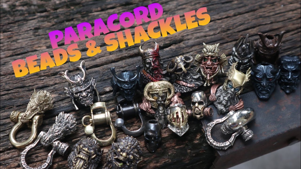 PARACORD BEADS AND SHACKLE COLLECTION, MADE OF BRASS - COPPER, HANDMADE, HAND CARVED, HAND CASTED