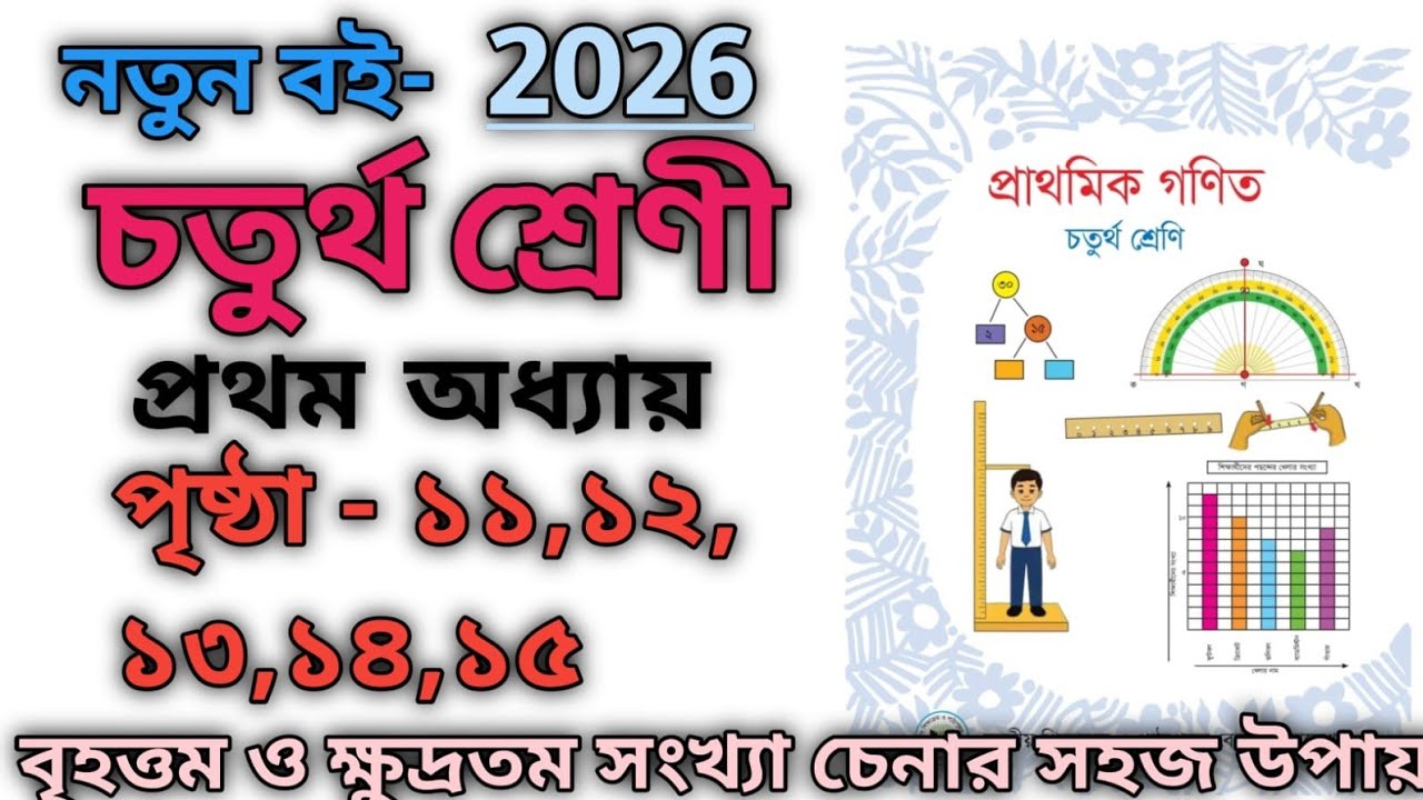 চতুর্থ শ্রেণী প্রাথমিক গনিত।। নতুন বই ২০২৬।। প্রথম অধ্যায় ।। Class 4 Math || পৃষ্ঠা ১১,১২,১৩,১৪,১৫
