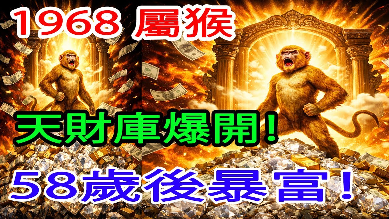👉 《1968年屬猴，命藏「天財庫」！2026一到，窮命翻富命，58歲後直接走「大運暴富路」！》#1968年屬猴 #屬猴運勢 #生肖猴2026年運勢 #翻轉命運 #大富之命