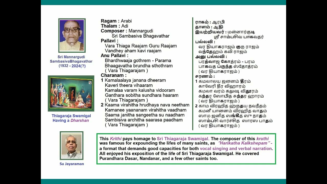 Vara Thiagarajam GuruRajam Arabi Adi Mannargudi Sambasivam Bhagavathar Voice: Su Jayaraman (SuJ)