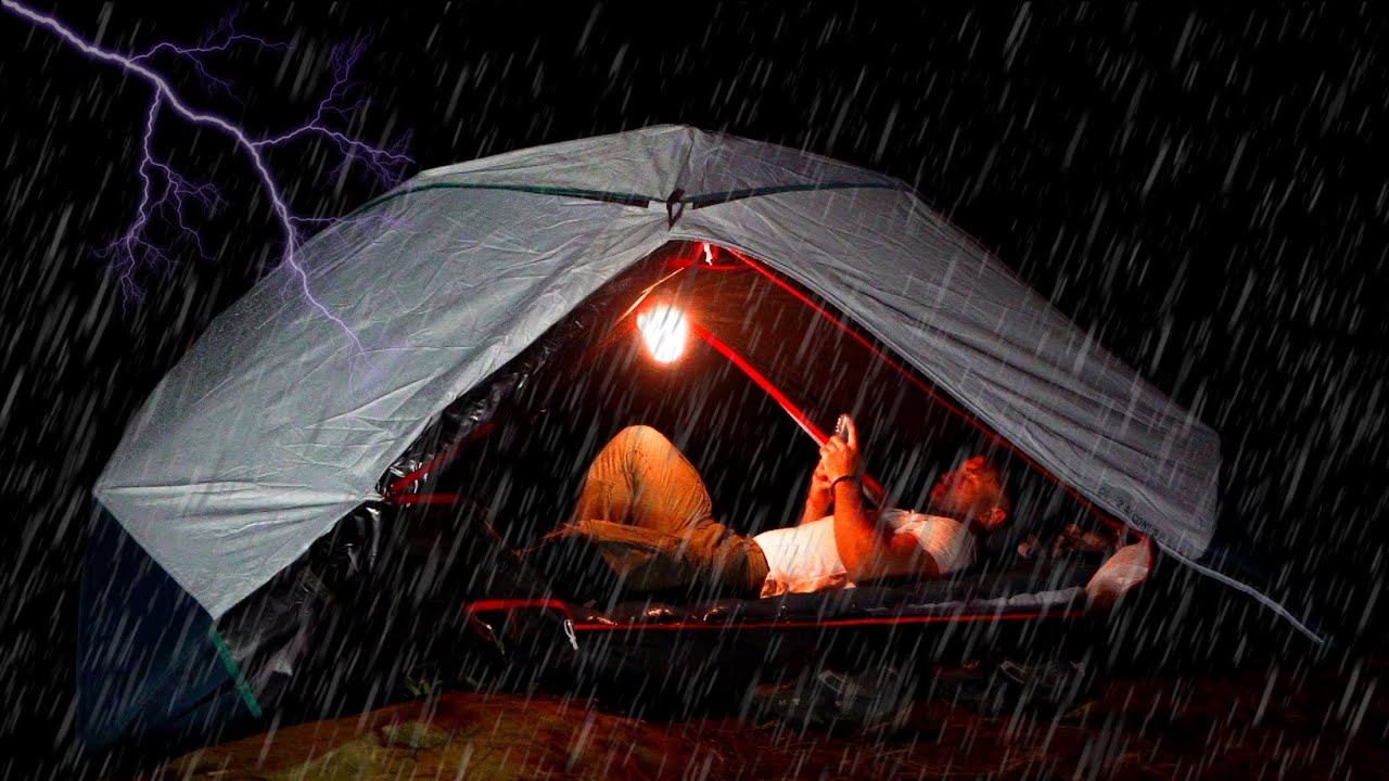 Solo Overnight Camping in the Rain Relaxing in Warm Cozy Tent Curug Ciampea!