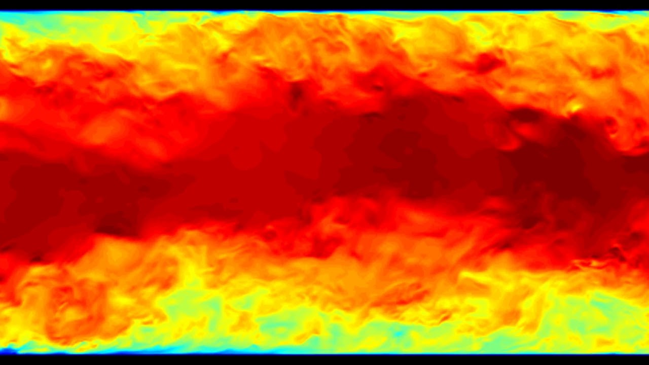 Turbulent pipe flow, longitudinal direction, streamwise velocity (0-17s)/in-plane vorticity(17-33s)