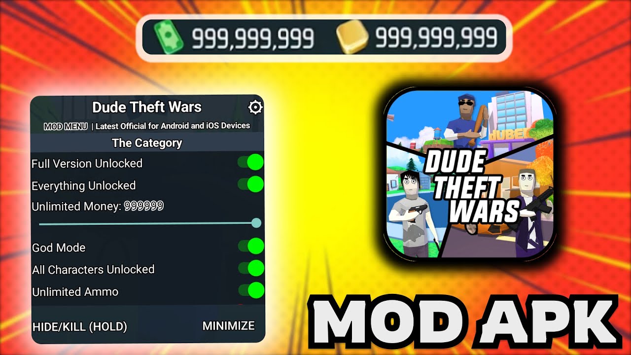 Dude Theft Wars MOD APK 2026 | Unlimited Money, God Mode & All Characters Unlocked