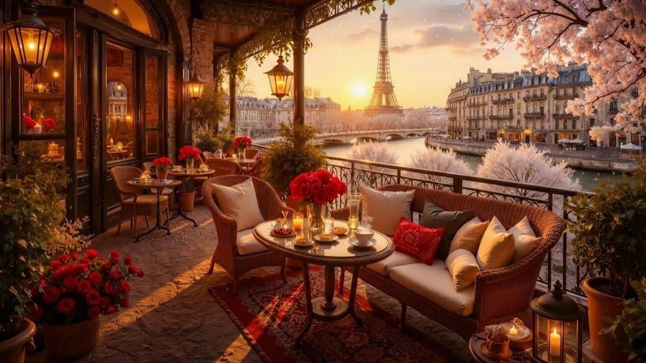Cozy Winter Jazz in Paris ❄️ Balcony Café Ambience & Crackling Fireplace with Smooth Jazz for Focus