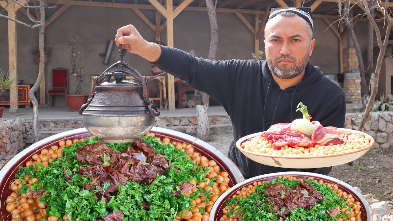 No'xat sho'rak avg'on qozonda | Uzbek dishes nokhat shorak in an Afghan cauldron | YasharBek | ASMR