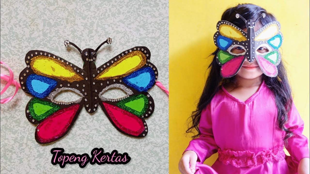 CARA MEMBUAT TOPENG BERBENTUK KUPU KUPU DARI KARDUS BEKAS | TOPENG KERTAS | how to make a mask