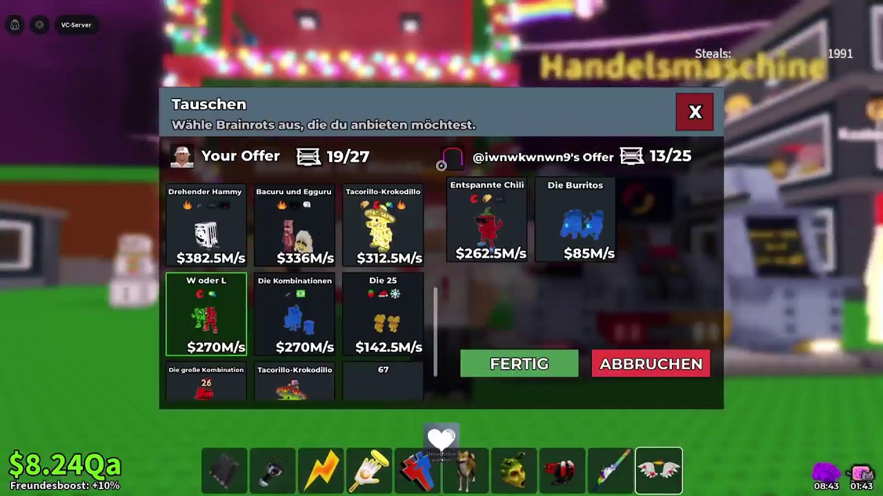 Steal a brainrot 🔴Heute 15 Uhr Verlosung 🔴Nehme Geschenke an🔴Trade alles