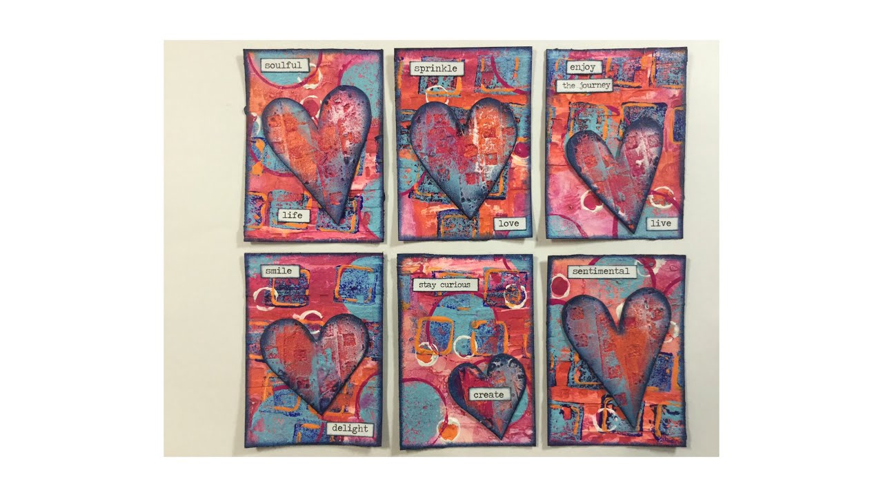 Artist Trading Cards ATC's  (Beginner Mixed Media Ideas) - Heart Embellishments